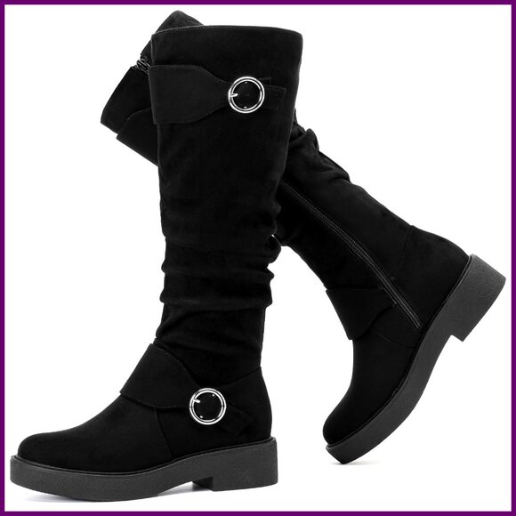 Slouchy Knee High Boots Wide Calf Platform Flat Comfortable Stylish